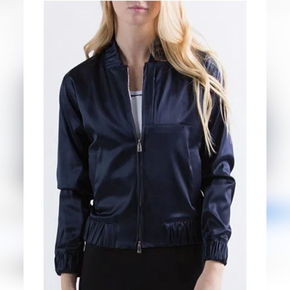 Athletic Propulsion Labs APL Varsity Jacket Satin Navy Blue Size Small